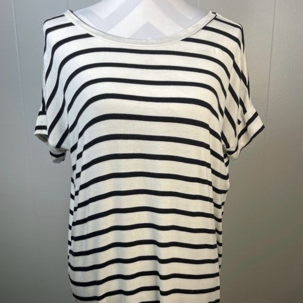 Bellamie Women’s Striped Criss Cross Back Tunic L Black & White